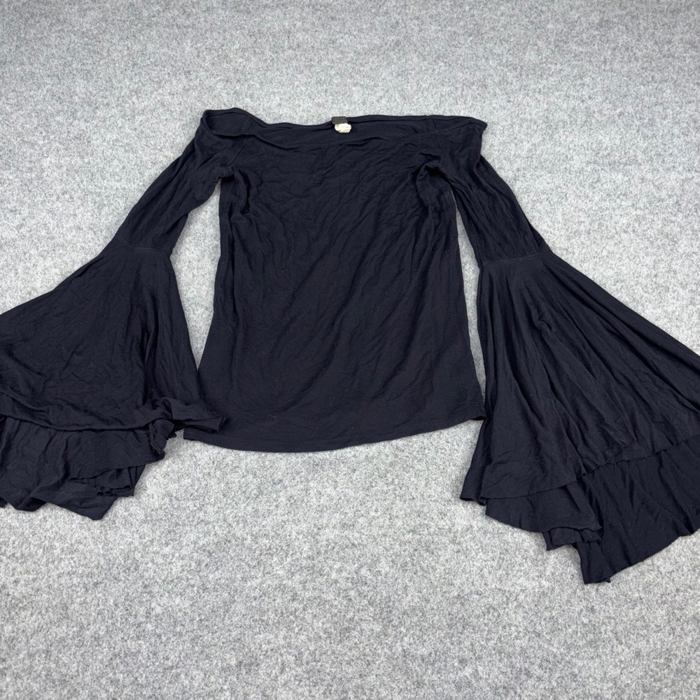 We The Free Top Womens Medium Black Off Shoulder Bell Sleeve Tiered Ruffle Boho